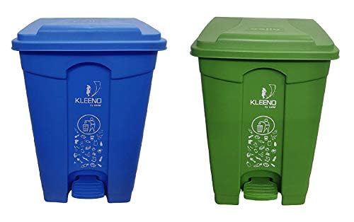 Image of Cello Strong Plastic Step-On Pedal Garbage Dustbin 60 Ltr Green /Blue (COMBO)
