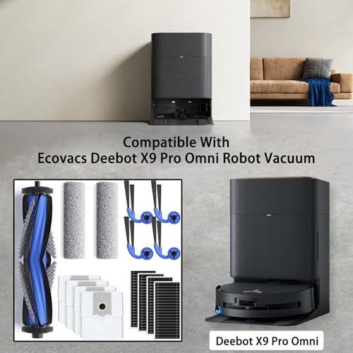 Geoviizon 15 Stück Zubehörset für ECOVACS DEEBOT X9 Pro Omni, 1 Gummi-Hauptbürste,4 Filters,2 Wischwalze,4 Seitenbürsten,4 Staubbeutel