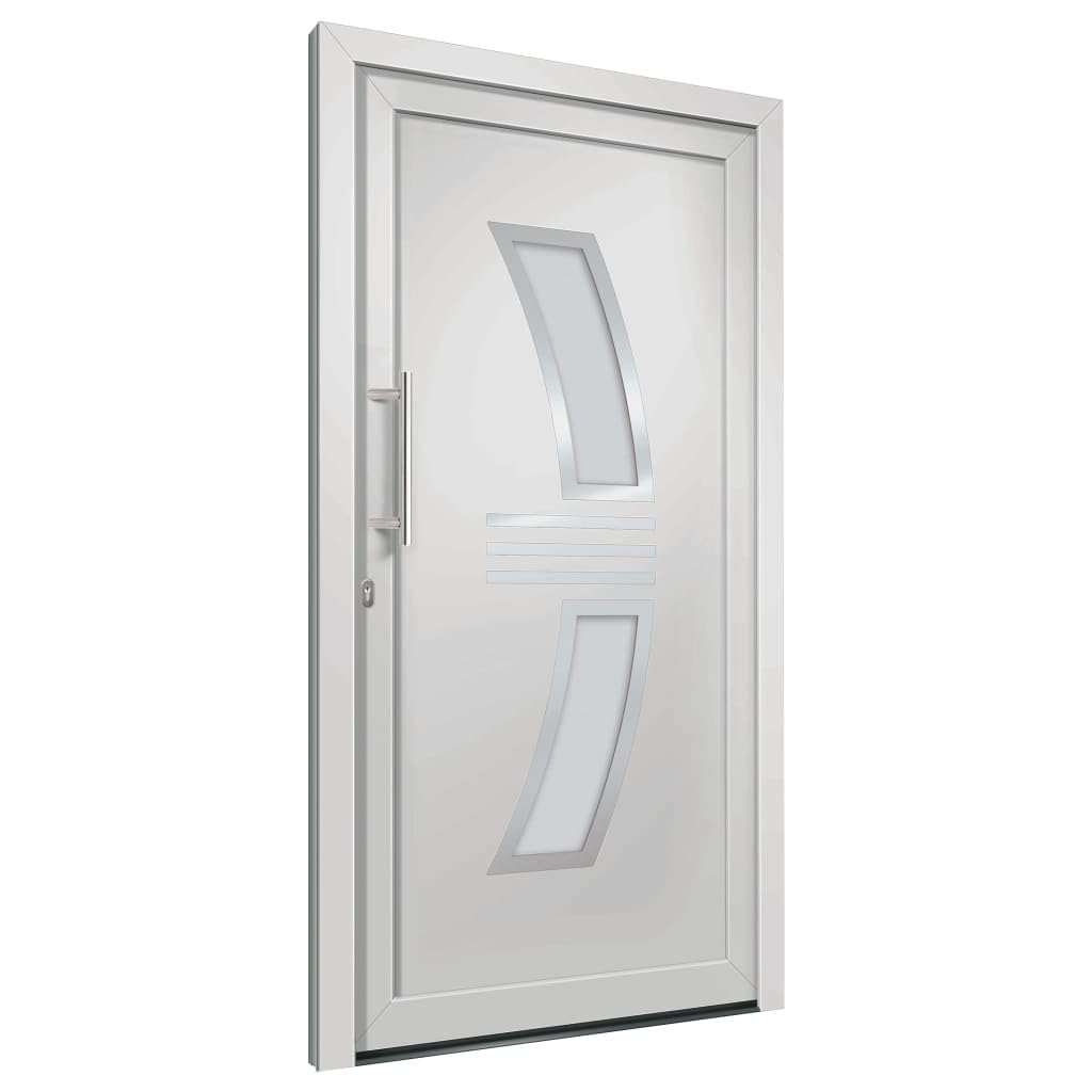 Drzwi wejściowe, białe, 88 x 200 cm, PCW, aluminium z izolacją cieplną, izolacja akustyczna, zawiasy 3D, 5 blokad głowicy grzybkowej, zamek cylindryczny do użytku na zewnątrz, drzwi
