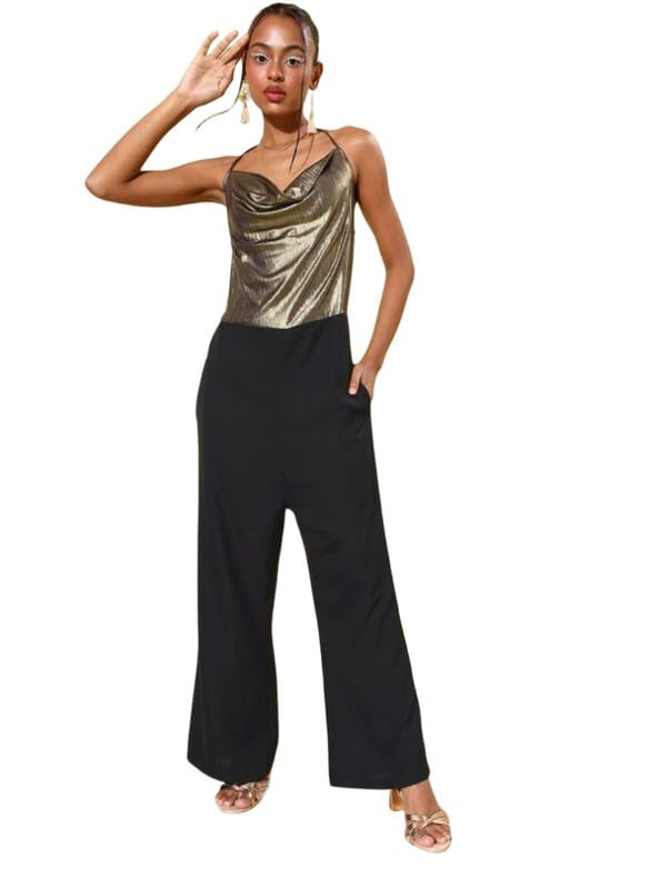 Tomar CreationWomen's Polyester Embellished Sleeveless Jumpsuit (Gold, XS)-PID61808-picture-18