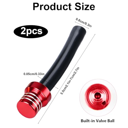 Image of 2pcs Motorcycle Breather Hose Gas Fuel Tank Cap Vent, Red | Motorcycle Gas Cap Vent Hose Tube,Aluminum Universal Breathing Tube Fits Off-Road Motorcycles ATVs /Pit Dirt Motorcycle Bike
