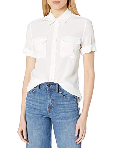 Equipment womens Short Sleeve Slim Signature Button Down Shirt, Bright White, Small US