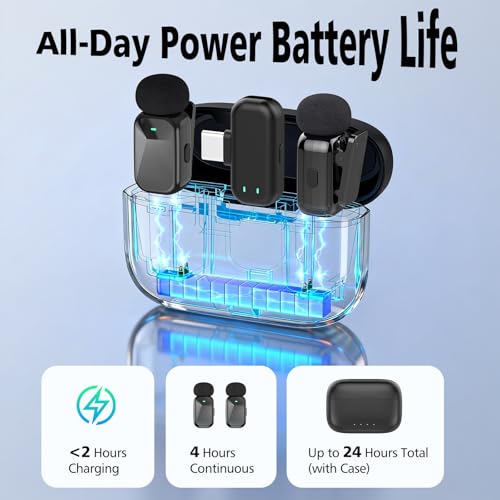 Image of HEHOTTC Mini Wireless Lavalier Microphones for iPhone 15 /16 /17 & Android, 30H Battery Life with Charging Case, Lapel Microphone Wireless for Video Recording Vlogging