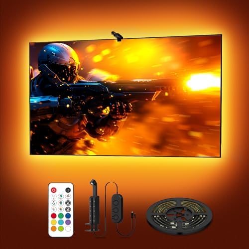 deerdance TV LED Backlight Sync to Screen TV LED Lights that Change with TV Picture Immersive LED TV Light with AR Sensor Camera RGB LED Light Strip for TV PC 65 24-100inch 14.8FT (Remote Control)