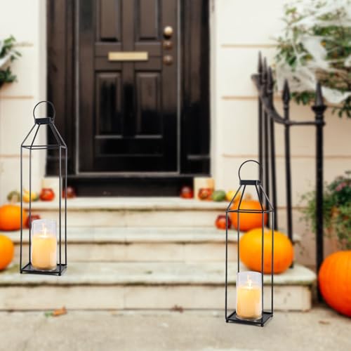 Eleattrun OUTDOOR LANTERN DECORATIVE Outdoor Lantern 2Pcs Decorative Candle Lantern Large Porch Lanterns Decorative Front Porch Lanterns Tall Floor Lanterns Decor Indoor Battery Powered Candle Lantern Decor thumb #3