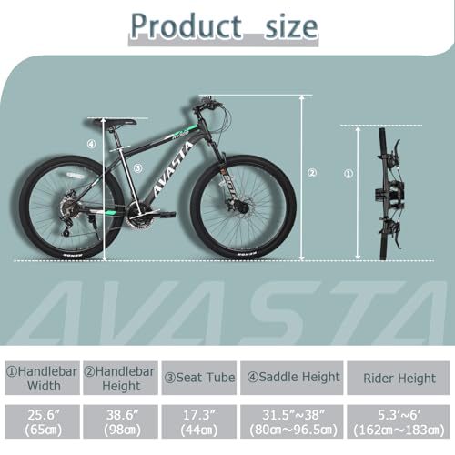 AVASTA AV300 26 27.5 inch Mountain Bike with 21-Speed, Aluminum Frame, Dual Disc Brake, Comfortable Saddle, Multiple Colors