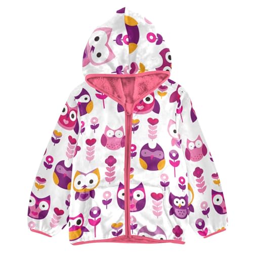 OTVEE Pink Colourful Owl Bird Kids Hoodie Jacket Fall Spring Full Zip Warm Outwear Coat