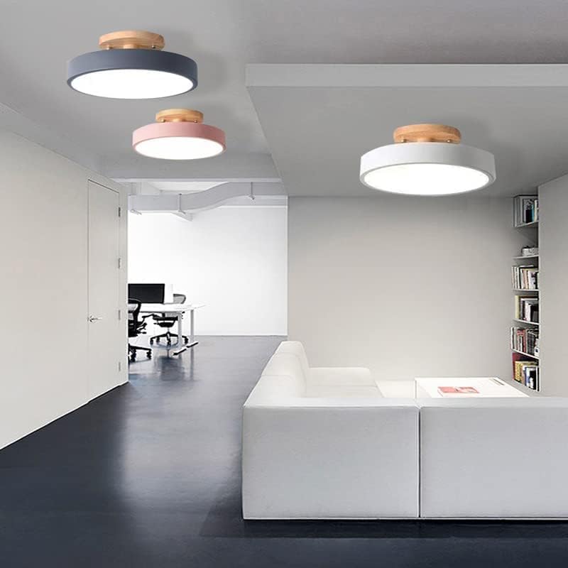 Modern LED ceiling light, simple wooden style embedded lighting, circular acrylic lampshade, suitable for bedroom, living room, dining room, Corridor and corridor lighting fixtures (23 cm, gray)