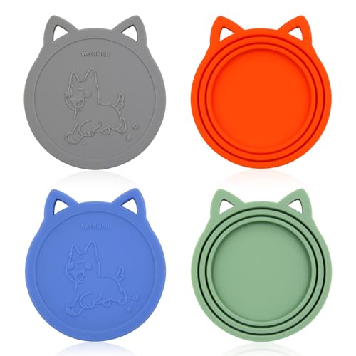 VAYRMEU 4 Pack Pet Food Can Cover Silicone Food Can Lids Universal BPA Free One Fit Most Standard Size Food Cans