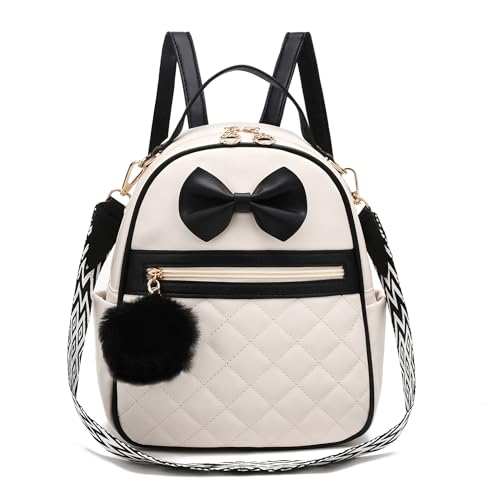 I IHAYNER Cute Little Backpack Purse with Bow Mini Backpack for Girls Teen Vegan Leather Pom Backpack Shoulder Bag for Women Black
