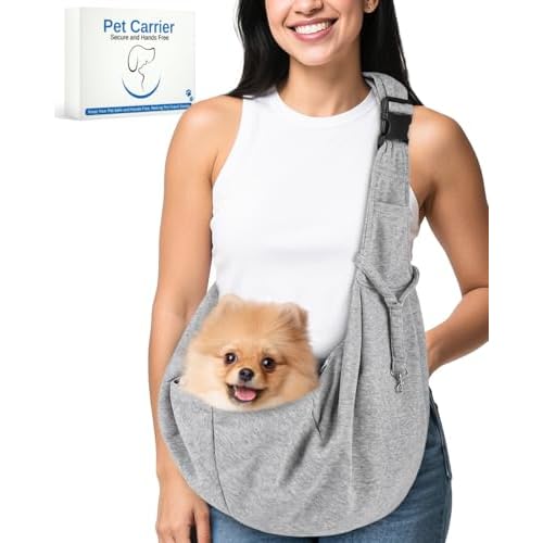 Dog Carrier Sling for Small Dogs and Cats(0 to 12 lbs), Puppy Sling Carrier with Adjustable Strap, Travel Safety Harness, Hands-Free Pet Carring Holder Travel Bag for Outdoor, Gray