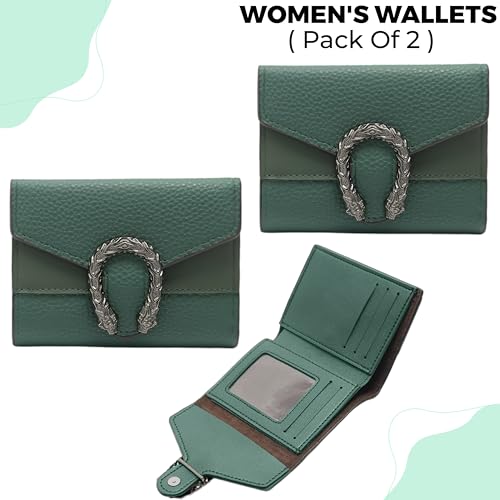 Image of Kraptick Women s Wallet Stylish Compact Purse Clutch with Card & Coin Holder Debit Card Organizer, Travel Wallet & Money Organizer for Women with 8 Card Slots (Green) (Pack of 2)