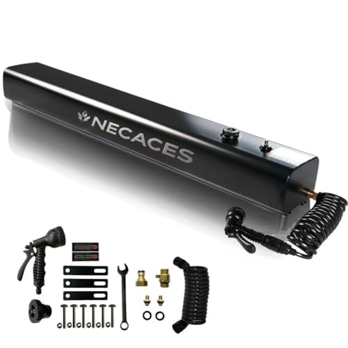 necaces 8Gallon Pressurized Water Tank Aluminum Roof Rack Mount Camping Shower Water Storage with Spray Hose for Overland Off-Road Vehicles Pick-up Trucks Outdoor Activities Water Supply.