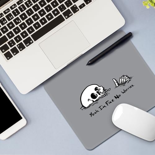 Image of FROGIGO Mouse Pad with Stitched Edges - Funny Skull Mousepad for Women, 9.25 x 7.75 inch Washable Square Desk Pad, Non-Slip Rubber Base, Office Home Laptop Accessories - No Worries Skull