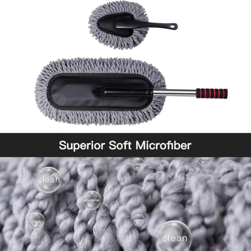 Image of California Car Duster 5-Piece Microfiber Car Duster Set with Long Handle Exterior and Interior Cleaning Brushes, Cloth, and AC Vent Cleaner for Car, Motorbike, SUVs - Black