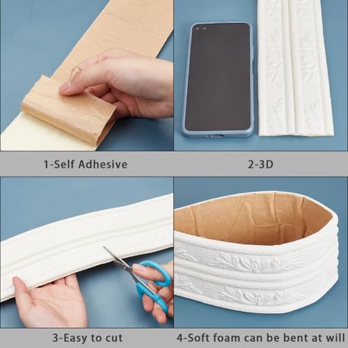 Moldura de espuma flexible autoadhesiva 3D para corona de pared y zócalo decorativo blanco en casa 7