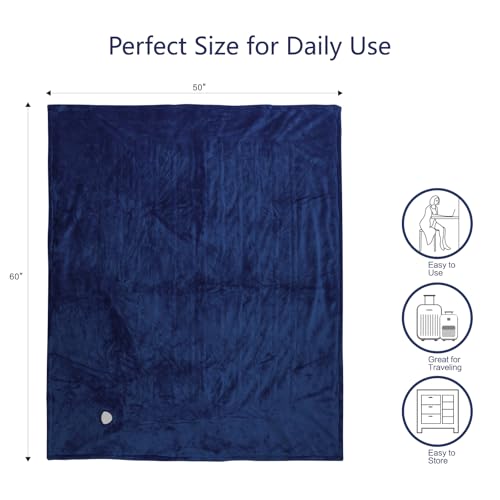 Image of Tefici Electric Heated Blanket Throw, Super Cozy Soft 2-Layer Flannel 50 inch x 60 inch Heated Throw with 6 Heating Levels & 4 Hours Auto Off, Machine Washable, ETL&FCC Certified, Home Office Use,Blue