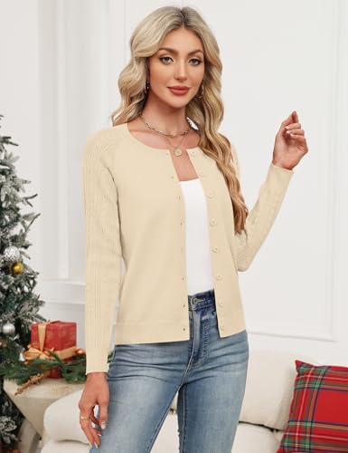 Ivicoer Women's Long Sleeve Button Up Cardigan Crew Neck Cable Knit Sweater Trendy Fall Outfits 20253