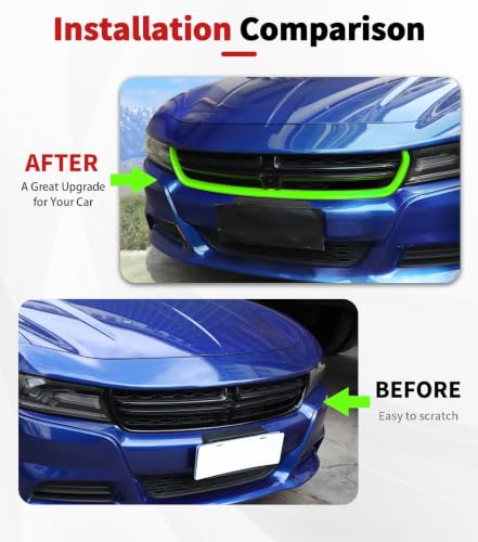 Image of Voodonala for Charger Front Grille Inserts Trim for 2015-2023 Dodge Charger, Radiator Grill Cover Protector, ABS Green Exterior Accessories, 2PCS