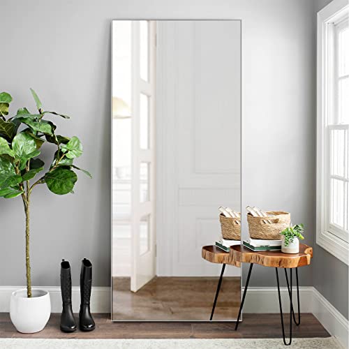 Image of NeuType Full Length Floor Mirror - Large Wall /Bathroom /Bedroom Standing Mirror, Home Gym, Metal Frame, Silver, 71 inchx32 inch, No Stand