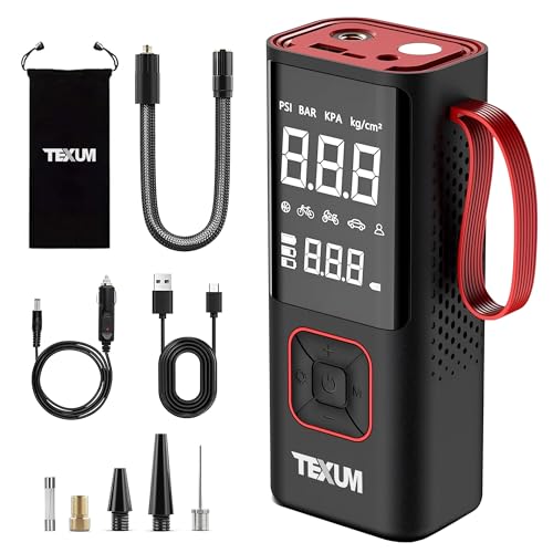 Image of Texum TAP-25 Cordless Tyre Inflator - Multipurpose Portable Air Compressor 160PSI, Air Pump for Car Tires, Balls and Inflatables (Red)