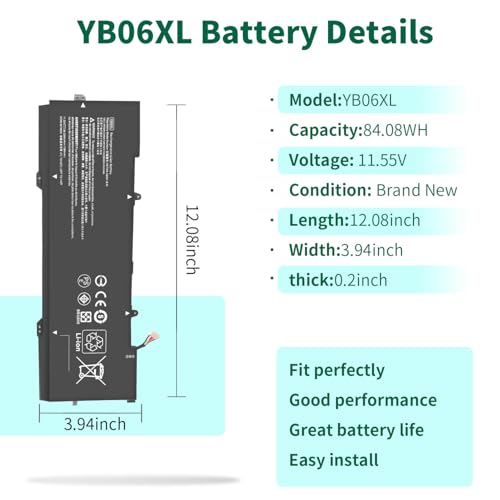 Image of DMKAOLLK 84.08Wh YB06XL 928372-855 928427-272 Battery for HP Spectre X360 Convertible 15-CH011DX 15-CH0XX 15T-CH000 15-CH011NR 15-CH 15T-CH Series 928372-856 928427-271 YB06084XL 11.55V