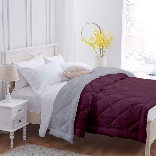 Image of 600 GSM Heavy Winter Single Bed Comforter | Microfiber, Breathable, Reversible,Soft, Lightweight & Machine Washable Comforter for Single Bed 60x90 Inch - WineSilver