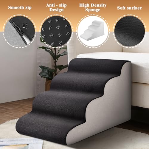 JUOIFIP 4 Stufen Haustiertreppe, Hundetreppe für Kleine Hunde, Hochdichter Schwamm Haustiertreppe Hundetreppe für kleine Hunde, Hunderampe Katzentreppe, Waschbar rutschfest