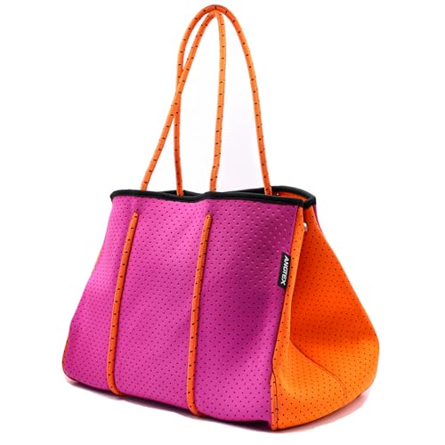 Angtex Neopren-Tragetasche, Shopper, Strandtasche, Reisetasche, Pooltasche (Pink/Orange)
