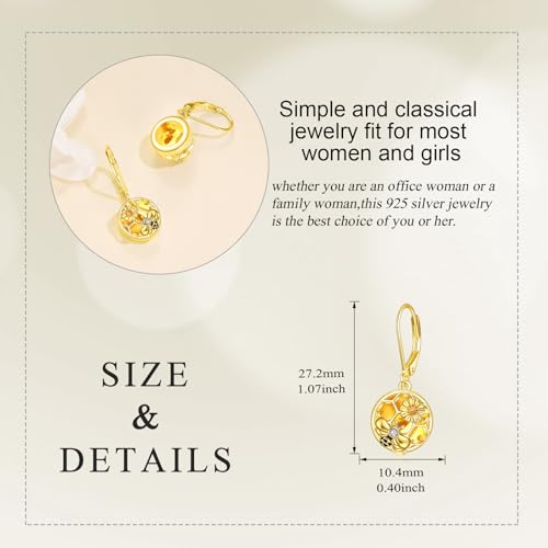 Image of LUHE Bee Earrings for Women 925 Sterling Silver Bumble Earrings with Honeycomb Honeybee Jewelry Dangle Gifts for Women