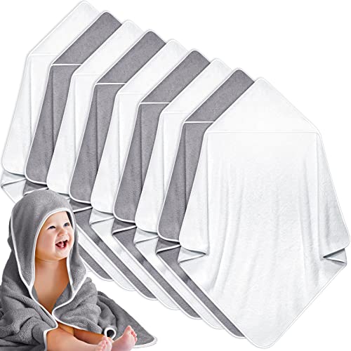Image of Moukeren 9 Pack Baby Bath Towel Bulk 30 x 30 Inch Soft Absorbent Baby Hooded Towels Coral Fleece Infant Towel Newborn Toddler Bath Towel for Baby Boy and Girl, Infant Shower Gift (White, Gray)