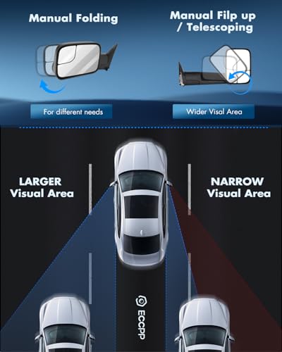 image for ECCPP® Black Manual Adjusted Side View Mirror Tow Towing Mirrors Left