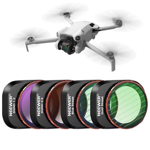 Image of NEEWER ND and Effect Filter Set Compatible with DJI Mini 4 Pro, 4 Pack GND0.9 GND1.2 Soft Edge Gradient Neutral Density /Blue /Gold Streak Anamorphic Effect Filters, HD Optical Glass /Aluminum Frame