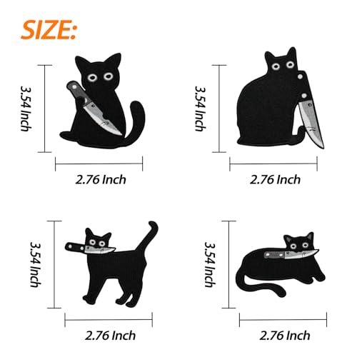 Wikineon Iron On Patches, Cat with Knife Patches, Punk Funny Embroidered Badge Iron/Sew on Applique Repair Patches, DIY Accessories for Clothes Jeans Backpacks Jackets Pants Hats Vest