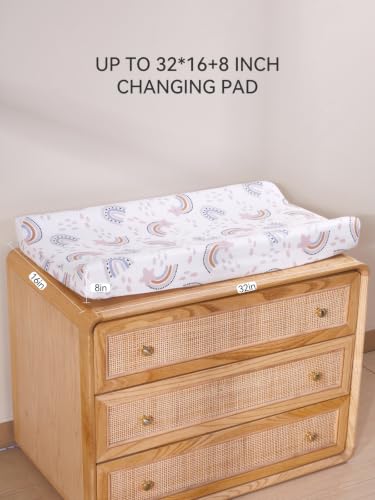 Image of TILLYOU Changing Pad Cover Set in Soft Jersey Material - Fits 32 inch /34''x16 Contoured Pad for Babies, Rainbow Star