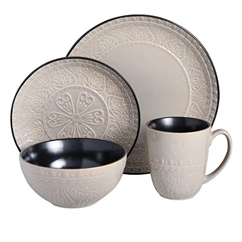 Gibson Elite Milanto Round Embossed Reactive Glaze Stoneware Dinnerware Set, Service for Four