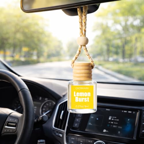 Image of Hanging Car Air Freshener 2 Pack, Lemon Scent Essential Oil Car Diffuser Bottle, Refillable Hanging Auto Aromatherapy Freshener, Long Lasting Odor Eliminator for Car, Truck, SUV