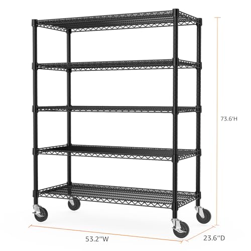 Image of M MZG 53 inch W Garage Shelving 5 Tier Industrial 2200LBS Metal Shelving Units for Commercial, Basement, Pantry, Warehouse, School, Black Heavy Duty Easy Assembly 53.2 inch W x 23.6 inch D x 73.6 inch H