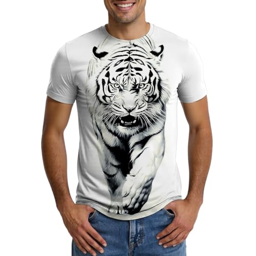 RUMAOZIA Maglietta da uomo con stampa 3D, motivo tigre, a