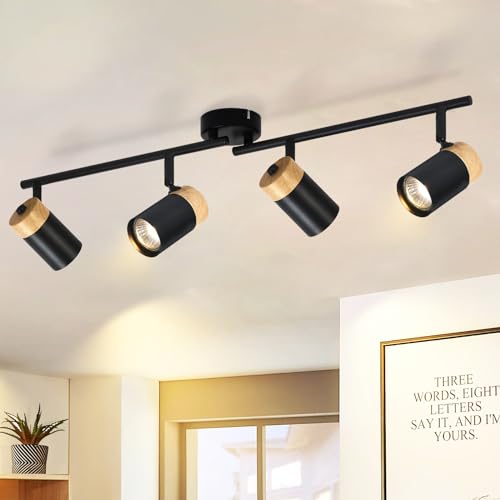  Glitzerlife Lampada da soffitto in legno nero Lampada da soffitto - 4 bracci GU10 LED orientabile 330° Faretto per soggiorno cucina camera dei bambini Senza lampadine