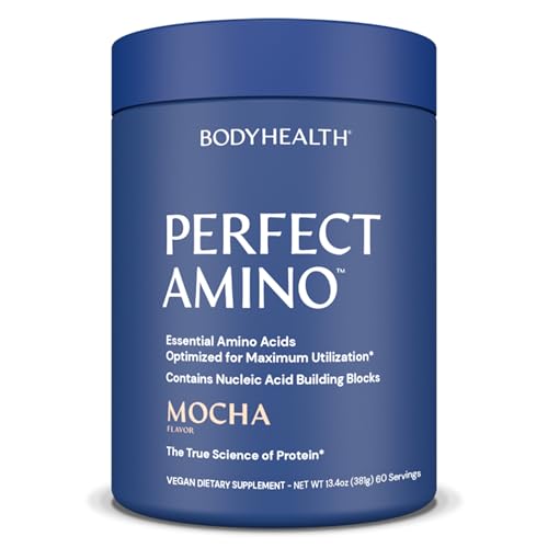 Image of BodyHealth PerfectAmino Powder - BCAA and EAA Powder for Pre and Post Workout - Amino Acid Energy Drink for Men and Women to Support Lean Muscle and Recovery - Mocha - 60 Servings