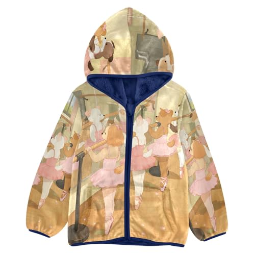 Cute Animals Dancing in Ballet Toddler Fleece Jacket Girl Boys Hooded Fleece Jacket Coat Warm Outwear Zip-up 3-10T
