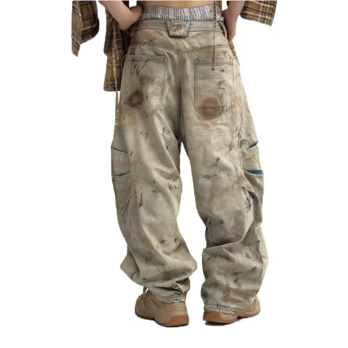 Retro Loose-Fitting Jeans, high-Waisted Cotton Casual Pants, Unisex, Versatile, Washed Work Pants2