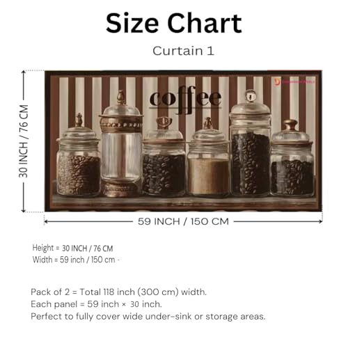 Image of DARSHANAM WORLD Modern Printed Kitchen Sink Curtain | Kitchen Under Sink Curtain | Decorative Cabinet Cover | Washable & Dustproof (1, Coffee)
