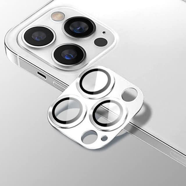Image of Camera Lens Protector for iPhone 14 Pro /iPhone 14 Pro Max, Alloy Metal Camera Cover with Tempered Glass Screen Protector,Case Friendly,Scratch Resistant (SILVER)