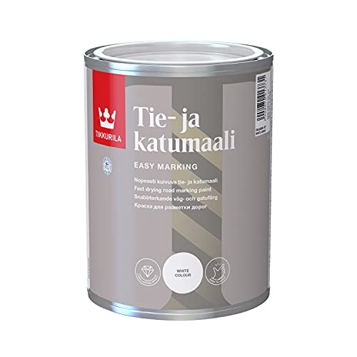 TIKKURILA Road Marking Paint - Fast-Drying Paint For Asphalt & Bitumen (Water-Based) - White - 1 Litre