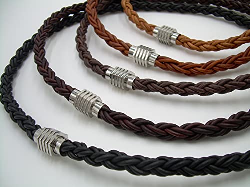 Handmade Thick Braided Leather Choker Necklace With Industrial Stainless Steel Magnetic Clasp - Genuine Leather Necklace For Men - Available Sizes: 16,18,20,22,24 Inch Or Custom #TOP7