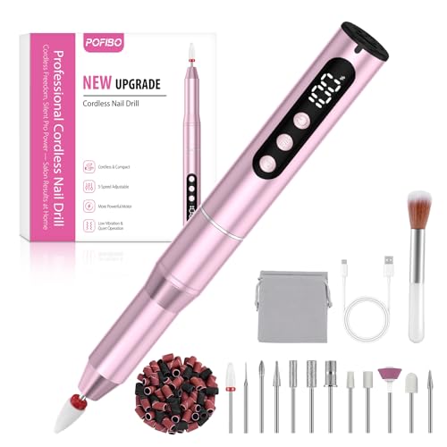 POFIBO Ponceuse pour Ongles Professionnel - 12 en 1 Lime a Ongle Electrique 35000RPM avec LCD écran Numérique, sans fil, 5 vitesses réglables - Kit de...