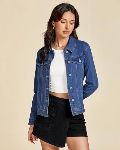 Vetinee Jacke Herbst Damen Jacke Frühling Damen Blau Größe XL Passt für EU 46-48