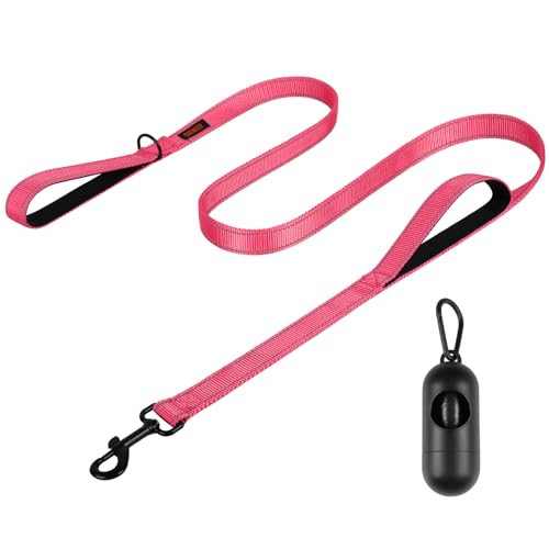 Heavy Duty Dog Leash - Dog Leash for Large Breed Dogs - 5ft Double Handle Reflective Training Leash Perfect for Medium to Large Dogs (5 Feet, Pink)